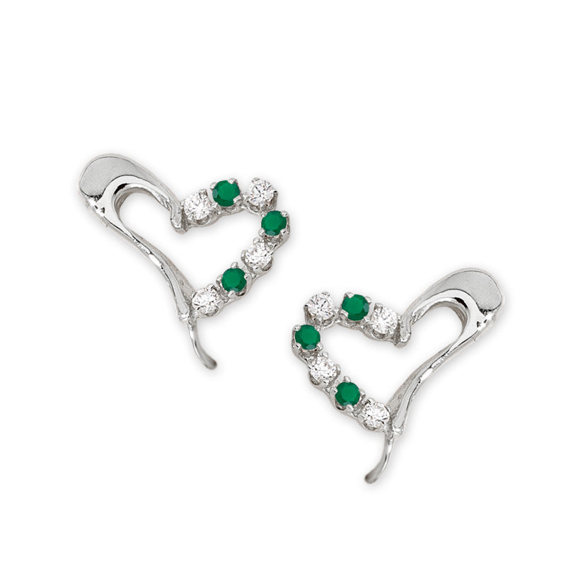 Green Onyx & Cubic Zirconia Ear Pin Earrings in 14k Yellow Gold 