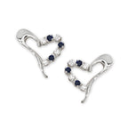 Blue Sapphire & Cubic Zirconia Ear Pin Earrings in 14k Yellow Gold 