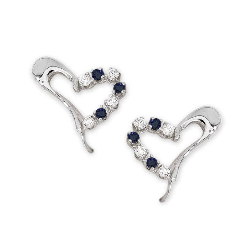 Blue Sapphire & Cubic Zirconia Ear Pin Earrings in 14k Yellow Gold 