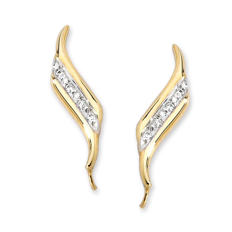 14k Yellow Gold Cubic Zirconia Center Row Ear Pin Earrings