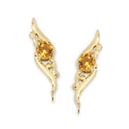 14k Yellow Gold Citrine Ornate Ear Pin Earrings