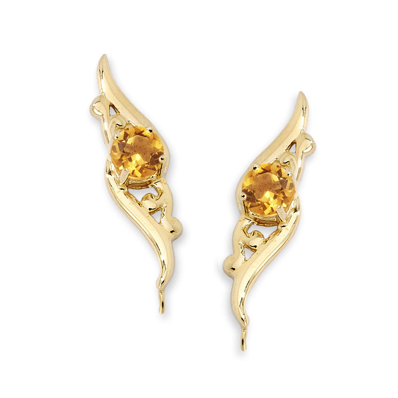 14k Yellow Gold Citrine Ornate Ear Pin Earrings