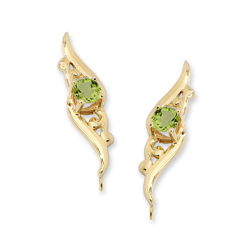 14k Yellow Gold Peridot Ornate Ear Pin Earrings