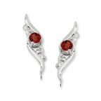 Garnet Ear Climber Earrings - Ear Pin - 14k White Gold