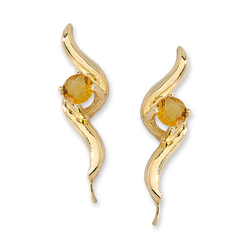 14k Yellow Gold Citrine Bold Swirls Ear Pin Earrings