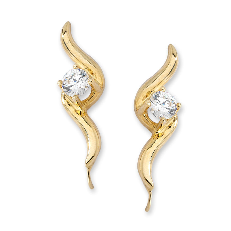 14k Yellow Gold Cubic Zirconia Bold Swirls Ear Pin Earrings