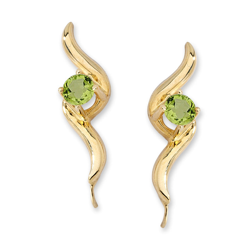 14k Yellow Gold Peridot Bold Swirls Ear Pin Earrings