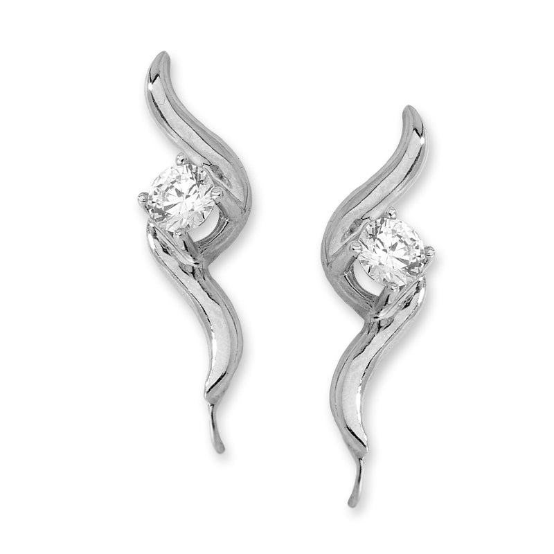 Cubic Zirconia Ear Pin Earrings in 14k Yellow Gold 