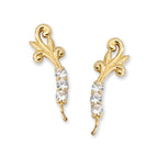 14k Yellow Gold Cubic Zirconia Scroll Tipped Ear Pin Earrings