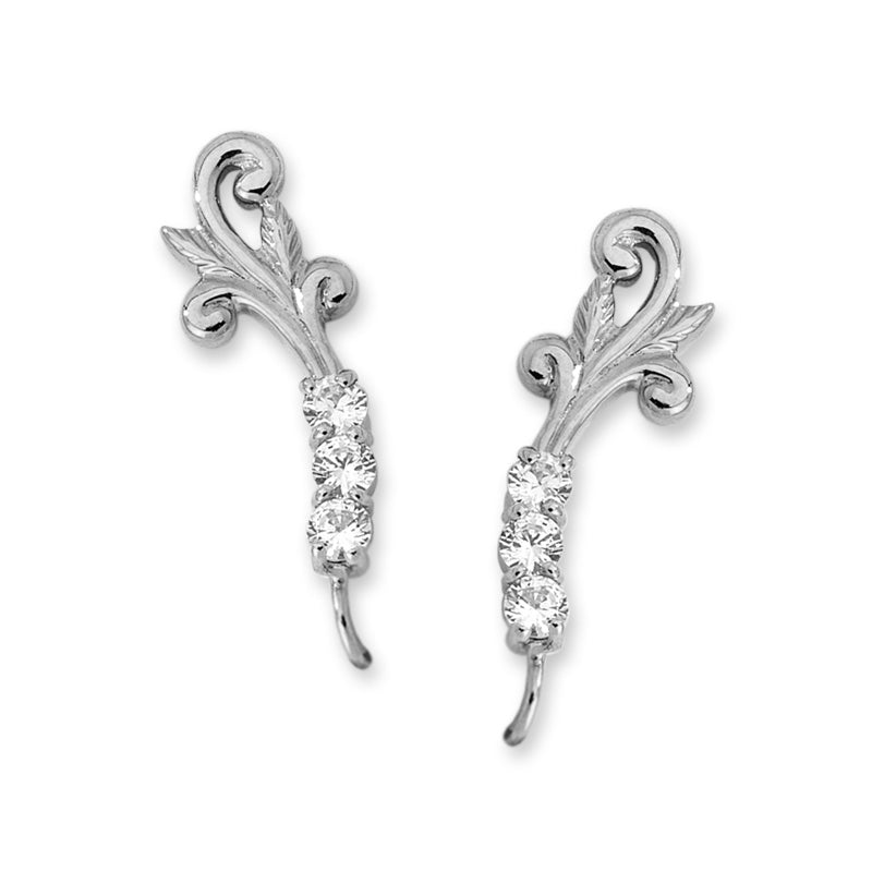 Cubic Zirconia Ear Pin Earrings in 14k Yellow Gold 