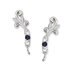Blue Sapphire & Cubic Zirconia Ear Pin Earrings in 14k Yellow Gold 