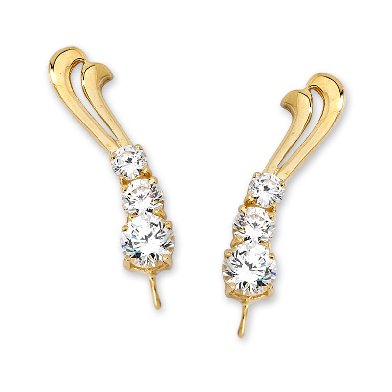 14k Yellow Gold Row of Swirl Cubic Zirconia Ear Pin Earrings