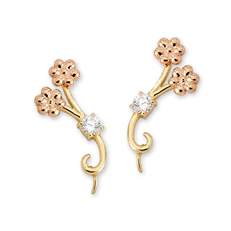 1/5ct. Twt. Diamond Flower Branches Ear Pin Earrings 14k Yellow & Rose Gold 
