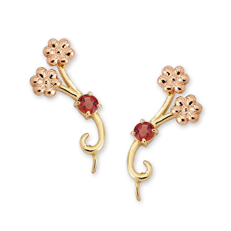 Ruby Ear Pin Earrings in 14k Yellow Gold 