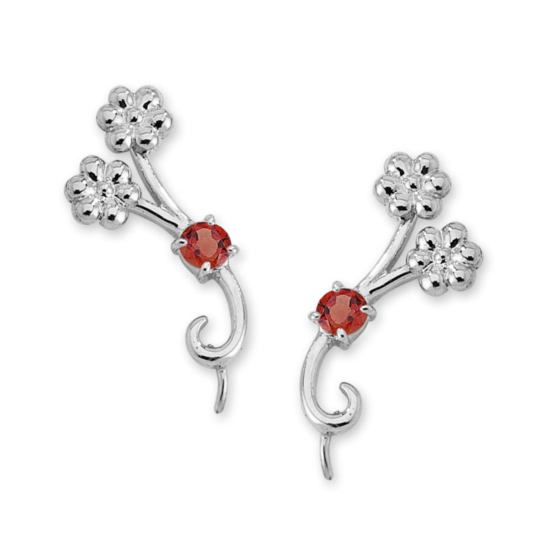 Ruby Ear Pin Earrings in 14k Yellow Gold 