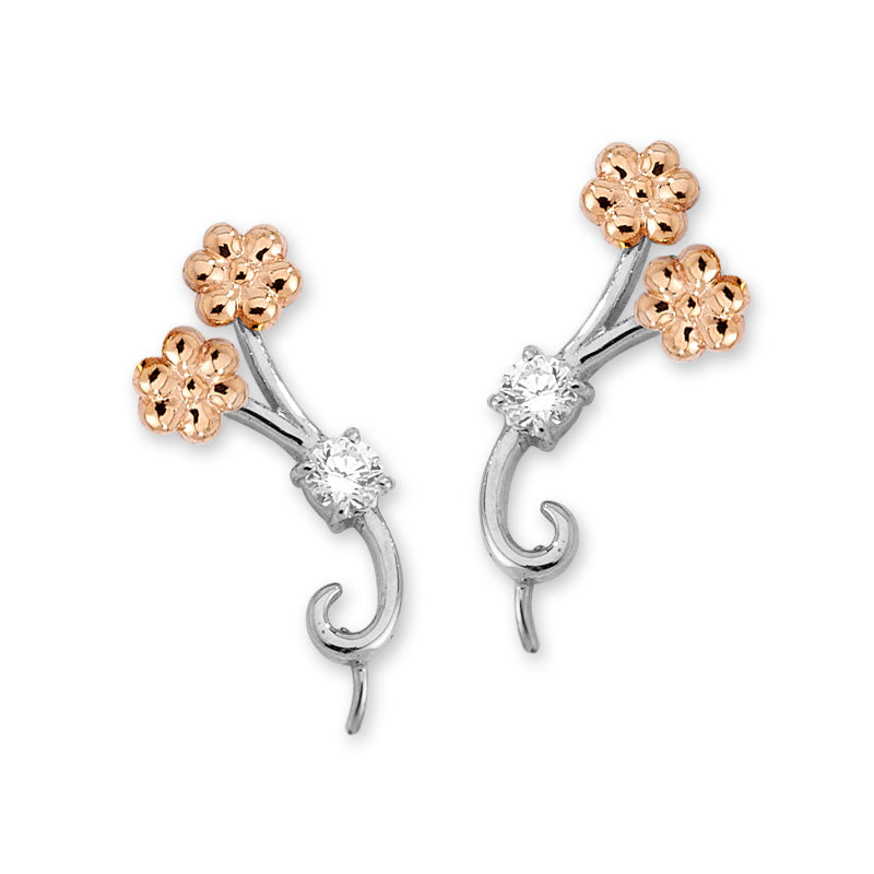 Cubic Zirconia Ear Pin Earrings in 14k Yellow Gold 