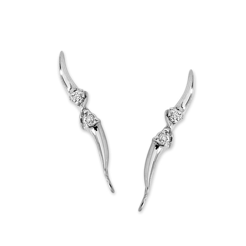 14k White Gold Cubic Zirconia Swirl Center Ear Pin Earrings