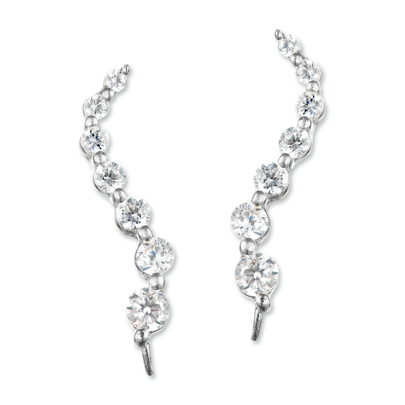 Cubic Zirconia Journey Ear Pin Earrings in 14k White Gold