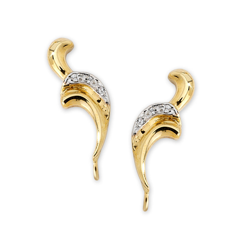 14k Yellow Gold Diamond Curly Q Ear Pin Earrings