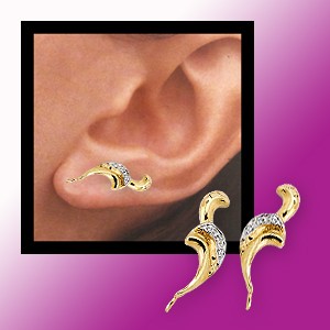 14k Yellow Gold Cubic Zirconia Curly Q Ear Pin Earrings