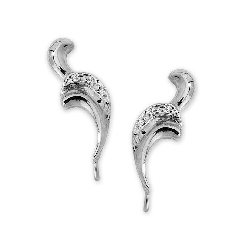 14k White Gold Cubic Zirconia Curly Q Ear Pin Earrings