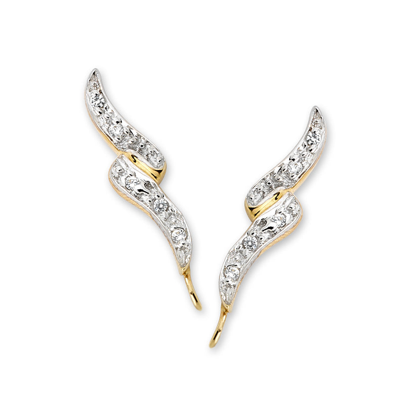 14k Yellow Gold Cubic Zirconia Beaded Swirls Ear Pin Earrings