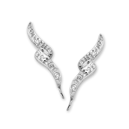 14k White Gold Cubic Zirconia Beaded Swirls Ear Pin Earrings