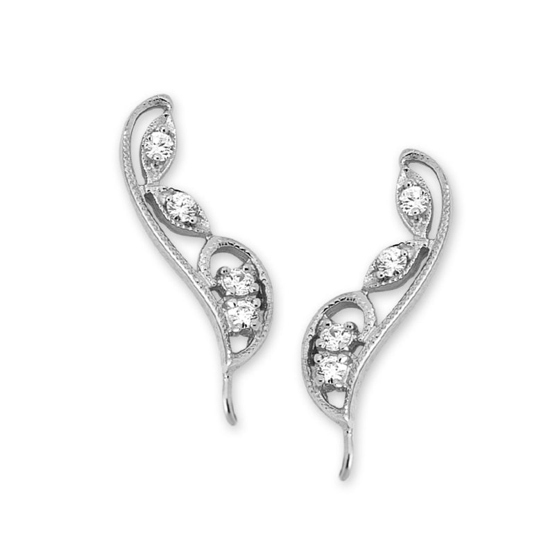Ear Pin Ear Climber Earrings Cubic Zirconia Vintage Filigree 14k White Gold