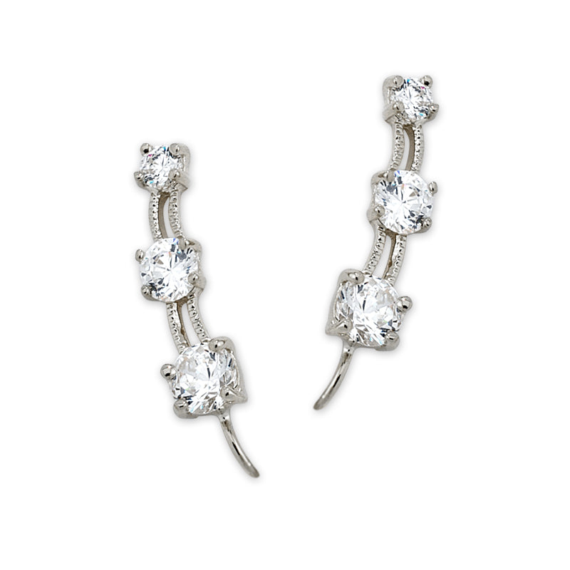 14k White Gold 1 Carat Diamond 3-in-1 Ear Pin Earrings