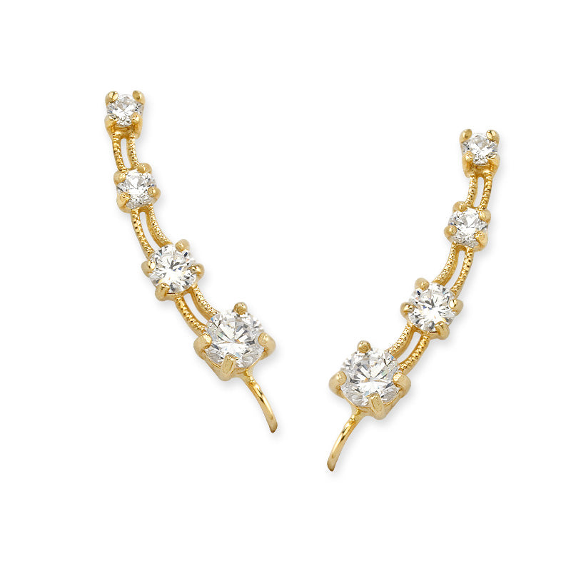 14k Yellow Gold Cubic Zirconia 4-in-1 Ear Pin Earrings