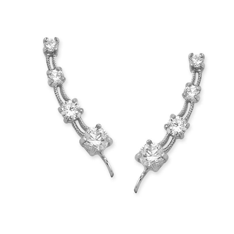 14k White Gold Cubic Zirconia 4-in-1 Ear Pin Earrings