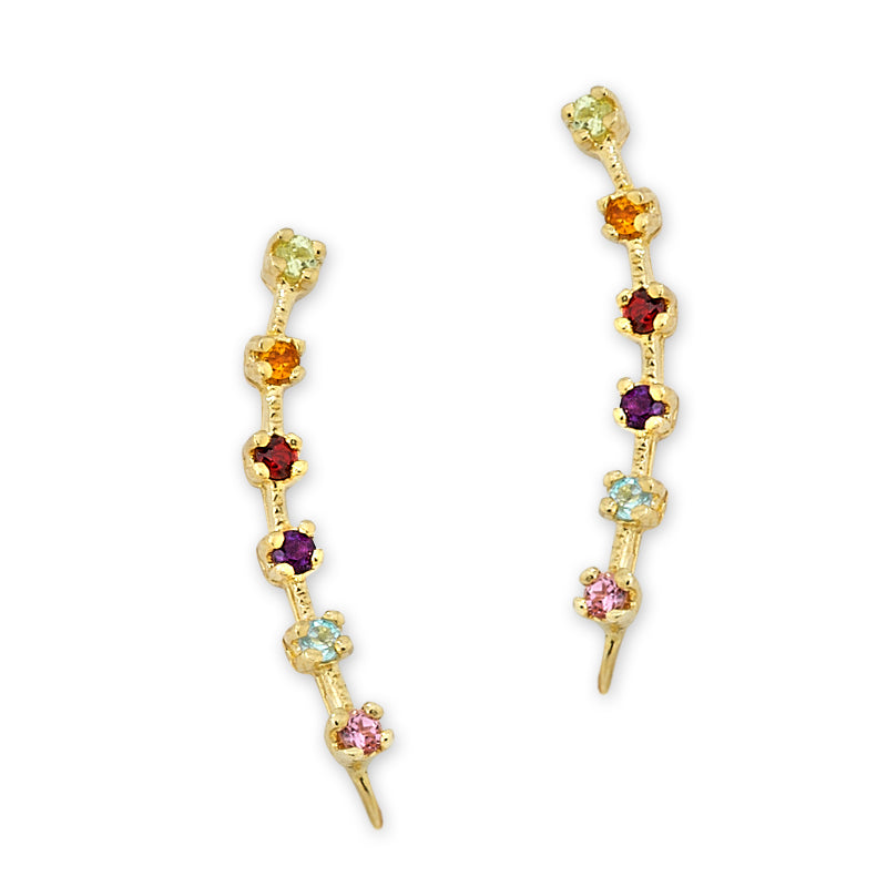 14k Gold Multi Gemstone Ear Pin Earrings