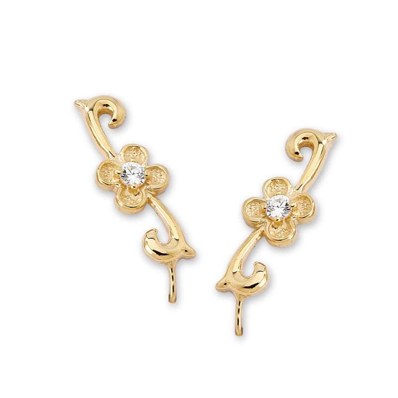 1/10ct. Twt. Diamond Flower Ear Pin Earrings 14k Yellow Gold