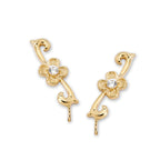 14k Yellow Gold Cubic Zirconia Flower Ear Pin Earrings