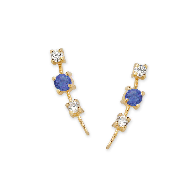 14k Yellow Gold Tanzanite & Cubic Zirconia Ear Pin Earrings