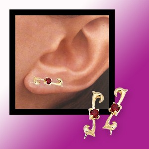 Garnet Ear Climber Earrings - Ear Pin - 14k Yellow Gold