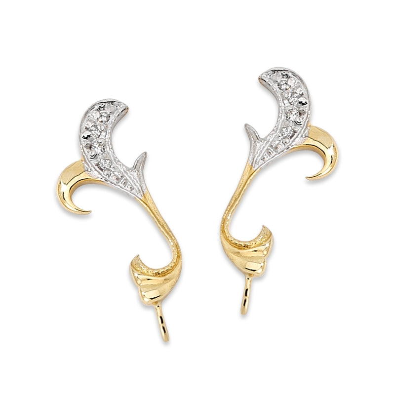 Diamond Ear Climbers Ear Pin Earrings Vine Motif 0.08ct. Twt. 10k Yellow Gold