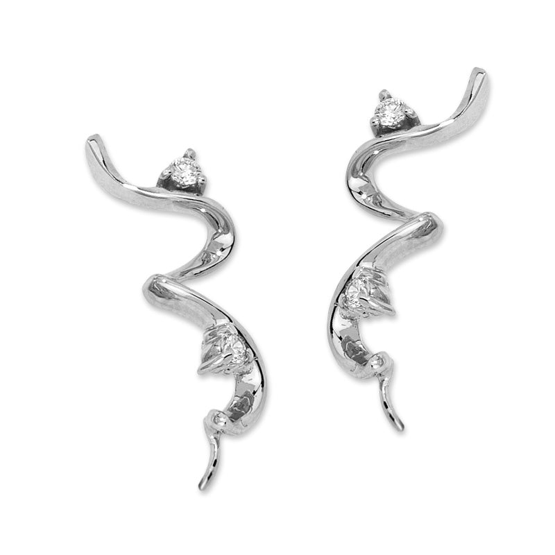 Cubic Zirconia Ear Pin Earrings in 14k White Gold