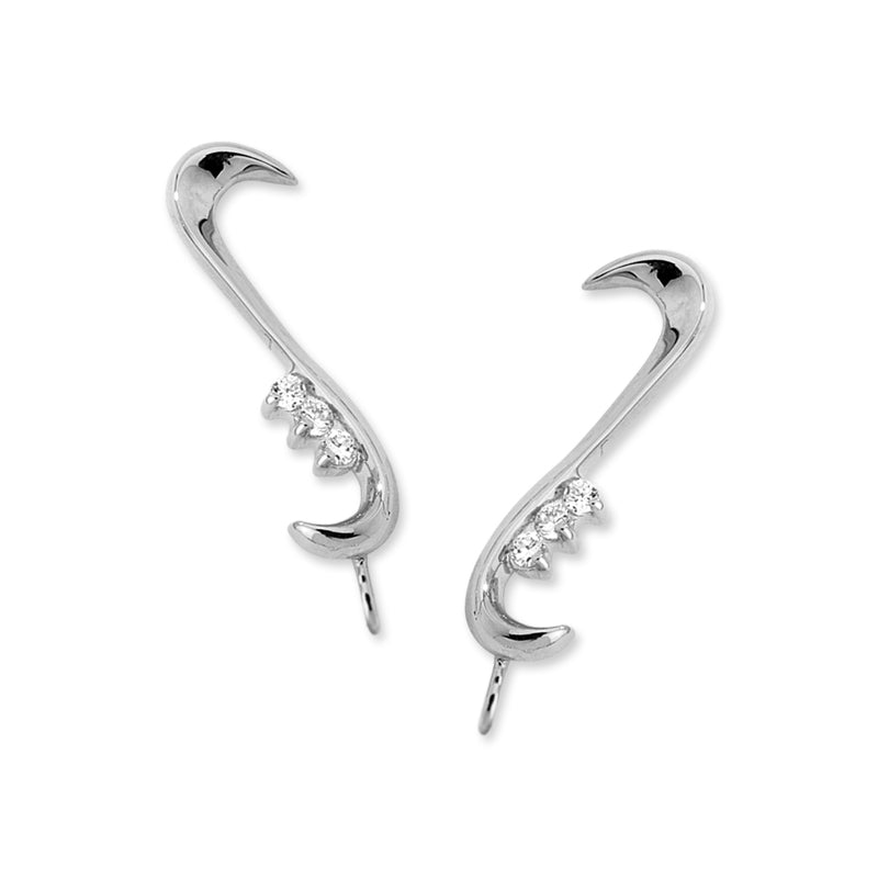 14k White Gold Cubic Zirconia Whisper Ear Pin Earrings