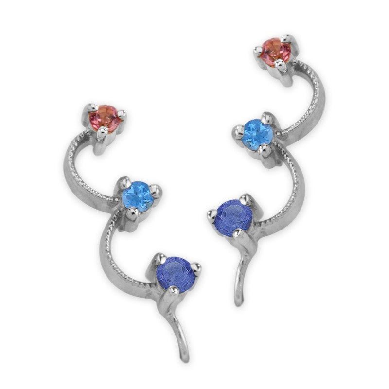 Tanzanite,Topaz and Pink Ear Pin Earrings