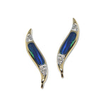 Ear Pin Ear Climber Earrings Inlaid Opal & Diamond 14k Yellow Gold