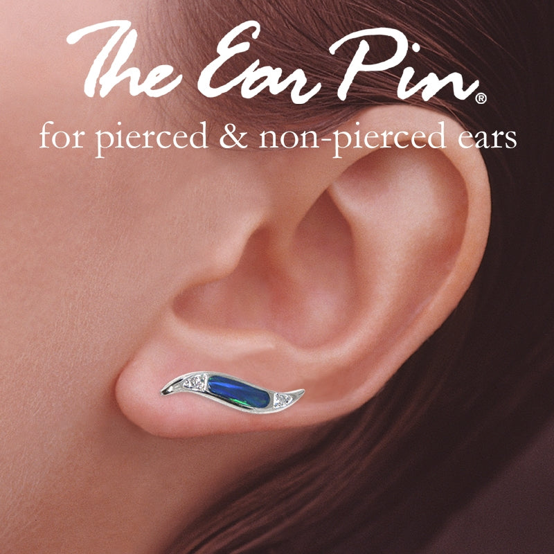 Ear Pin Ear Climber Earrings Inlaid Opal & Diamond 14k White Gold
