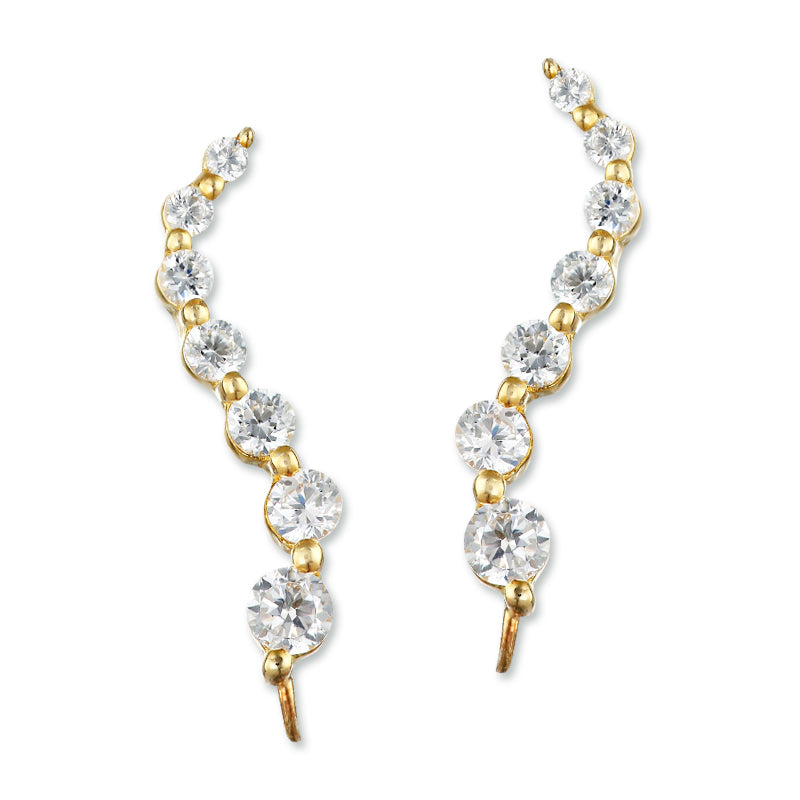 Gold Over Silver Cubic Zirconia Journey Ear Pin Earrings - Large Version