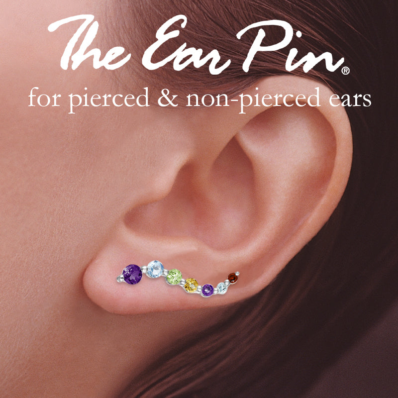 14k White Gold Multi Gemstones Journey Ear Pin Earrings