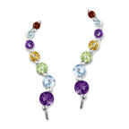 14k White Gold Multi Gemstones Journey Ear Pin Earrings