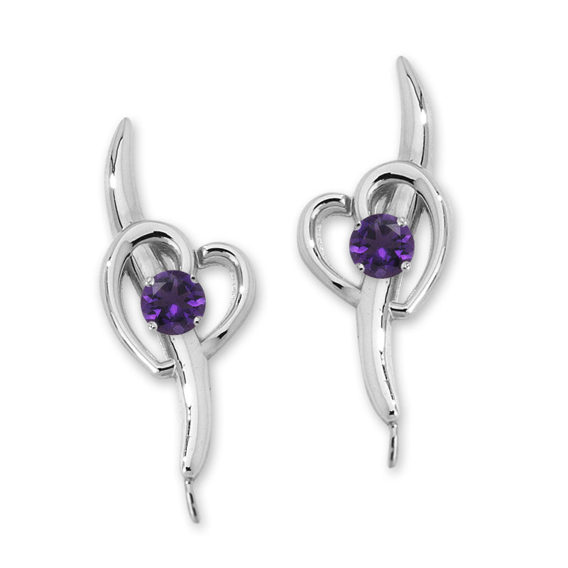 Amethyst Heart Ear Pin Earrings Silver