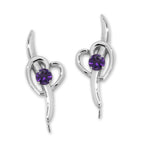 Amethyst Heart Ear Pin Earrings Silver