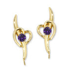 Amethyst Heart Ear Pin Earrings Gold Over Silver