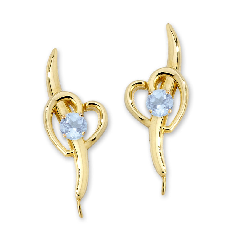 Aquamarine Heart Ear Pin Earrings Gold Over Silver