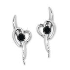 Black Onyx Heart Ear Pin Earrings Silver